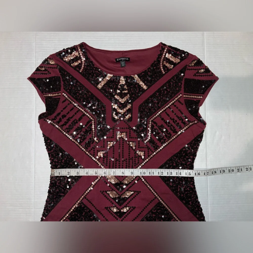 Express Burgundy and Black Sequin Dress - Picture 12 of 13